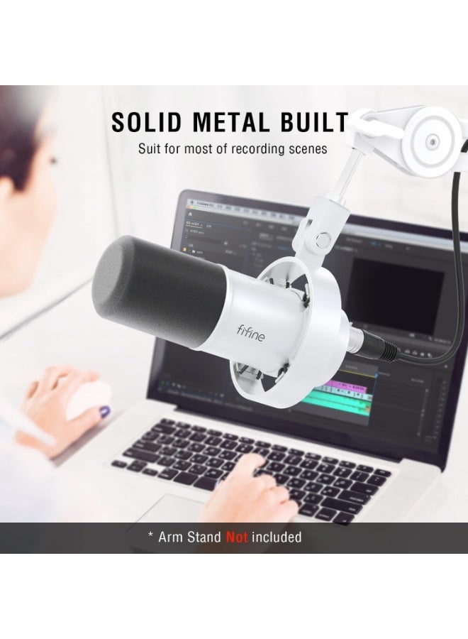 FIFINE K688 Dynamic Podcast Microphone XLR/USB for Vocal Voice-Over Streaming, Studio Metal Mic with Mic Mute, Headphone Jack, Monitoring Volume Control, Windscreen - Image 5