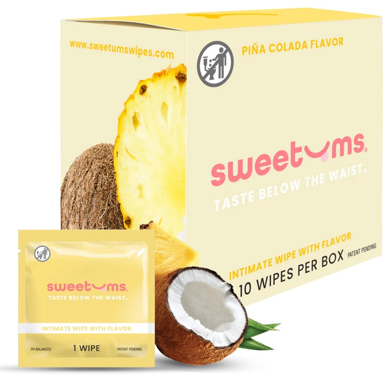 Sweetums Feminine Wipes For Women Individually Wrapped pH Balanced Flavored Intimate Wipes Pack of 10 Pina Colada