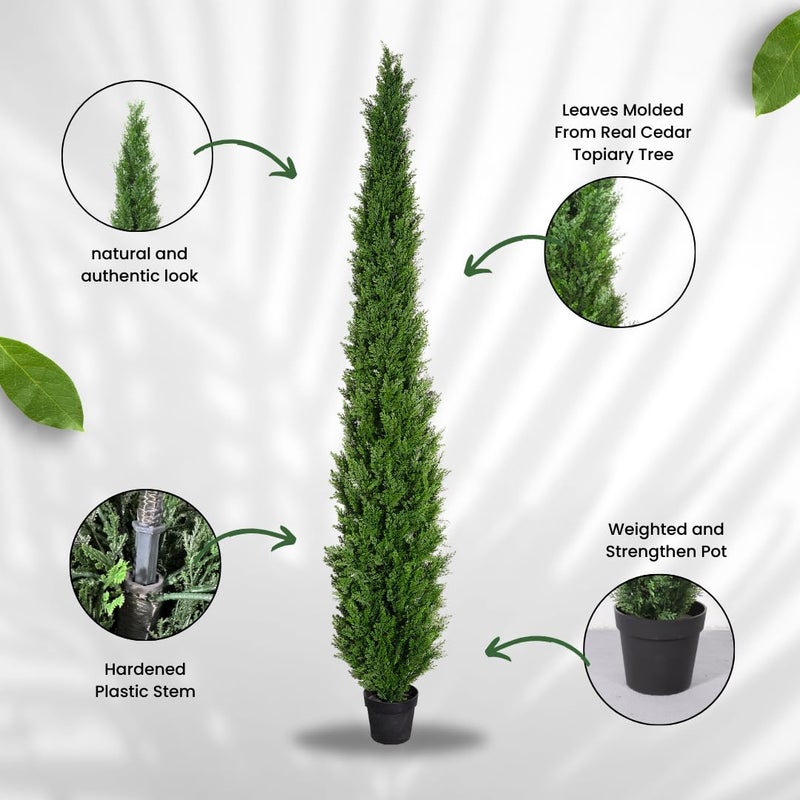 Artificial Home Decor 8 Feet Pre-Potted Evergreen Outdoor Artificial Cedar Tree for Front Porch Decor, Outdoor Entryway Decor Fake Tree, Tall Faux Tree with UV Resistant Coating (1 Pack) - Image 5