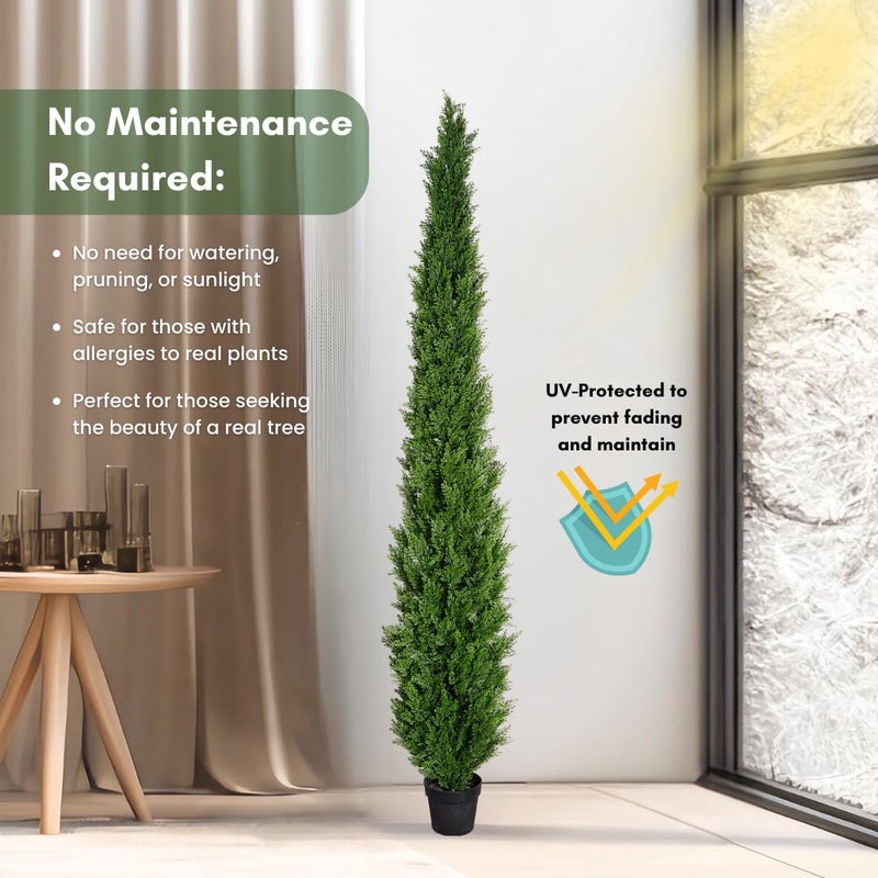 Artificial Home Decor 8 Feet Pre-Potted Evergreen Outdoor Artificial Cedar Tree for Front Porch Decor, Outdoor Entryway Decor Fake Tree, Tall Faux Tree with UV Resistant Coating (1 Pack) - Image 4