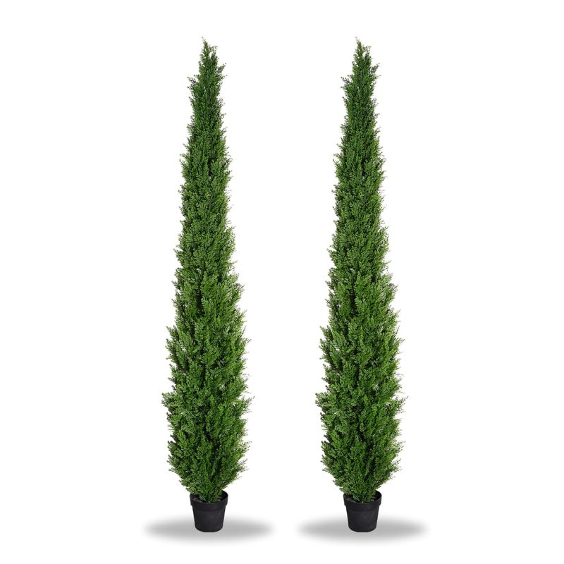 Artificial Home Decor 8 Feet Pre-Potted Evergreen Outdoor Artificial Cedar Tree for Front Porch Decor, Outdoor Entryway Decor Fake Tree, Tall Faux Tree with UV Resistant Coating (1 Pack) - Image 1
