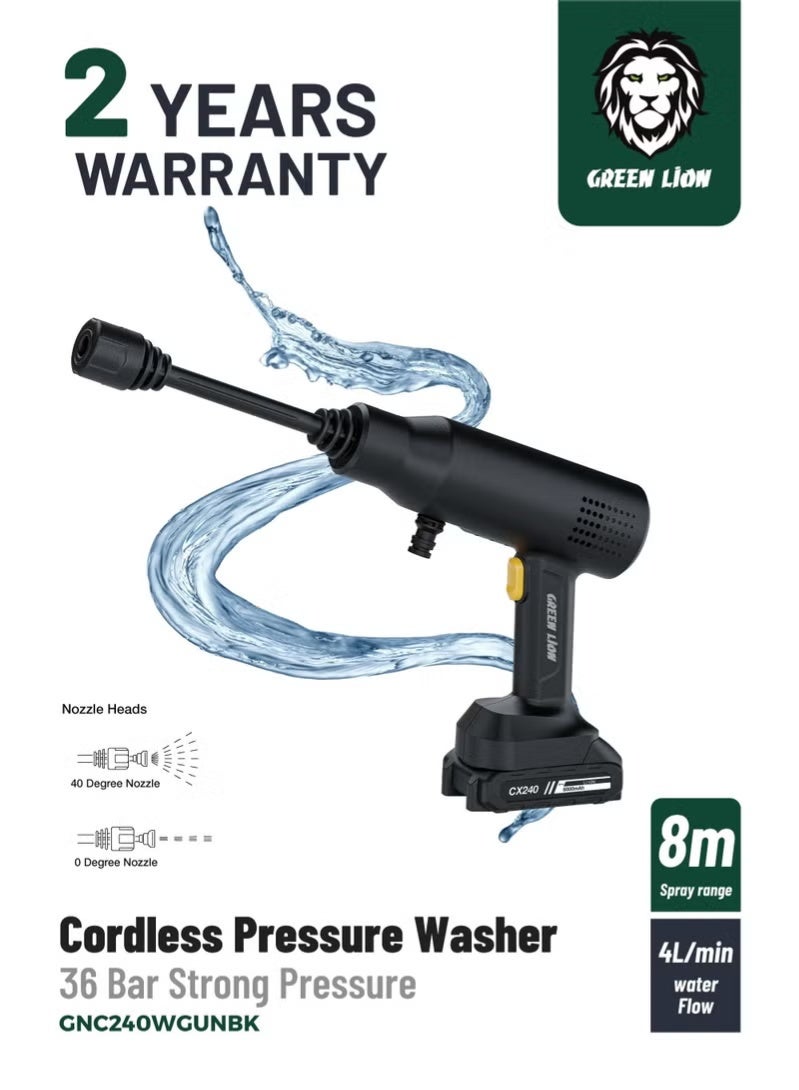 GREEN LION Cordless Portable Pressure Washer 240W / High Pressure Car Wash / Effortless Cleaning / Detachable Battery / 8m Spray Range /4L/min Water Flow / Easy-to-Use / Outdoor Furniture Cleaning /Water Gun CX240 - Black - Image 1