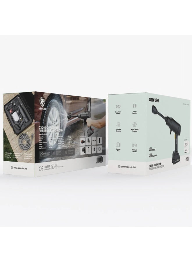 GREEN LION Cordless Portable Pressure Washer 240W / High Pressure Car Wash / Effortless Cleaning / Detachable Battery / 8m Spray Range /4L/min Water Flow / Easy-to-Use / Outdoor Furniture Cleaning /Water Gun CX240 - Black - Image 5