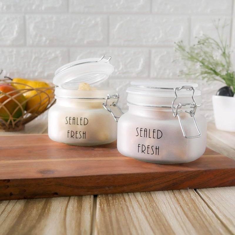 Femora Femora Frost Square Glass Jars for Kitchen Kitchen Storage Jars Stainless Steel Airtight Lids 1 Year Warranty Airtight Jars for Snacks Fry Food Masala Spice Pickle Cookies 500ml Set of 4 - Image 3