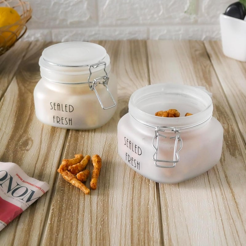 Femora Femora Frost Square Glass Jars for Kitchen Kitchen Storage Jars Stainless Steel Airtight Lids 1 Year Warranty Airtight Jars for Snacks Fry Food Masala Spice Pickle Cookies 500ml Set of 4 - Image 4