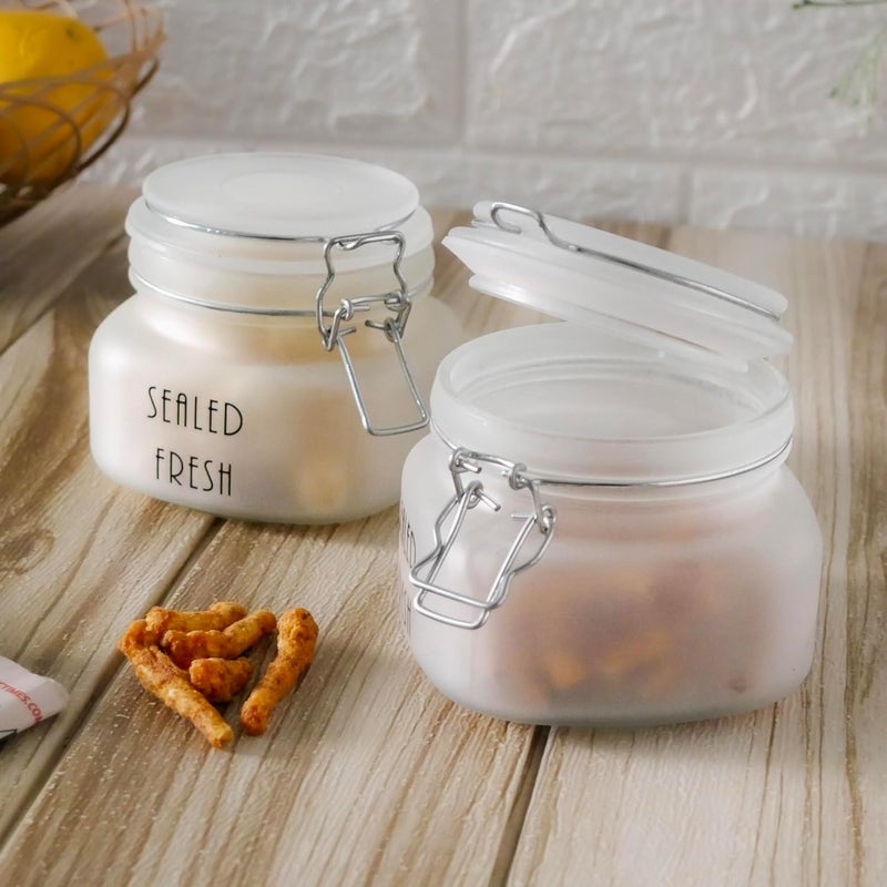 Femora Femora Frost Square Glass Jars for Kitchen Kitchen Storage Jars Stainless Steel Airtight Lids 1 Year Warranty Airtight Jars for Snacks Fry Food Masala Spice Pickle Cookies 500ml Set of 4 - Image 5