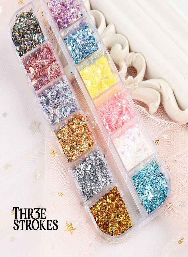 THR3E STROKES 2 Colors Glitter Nail Art Sequins, Holographic Irregular Iridescent Shiny Nail Flakes Decorations 3D Ultra-Thin Powder Nail Art Design for Women Manicure Sparkly Acrylic Supplies, Resin Nail Art Tips (D36) - Image 5