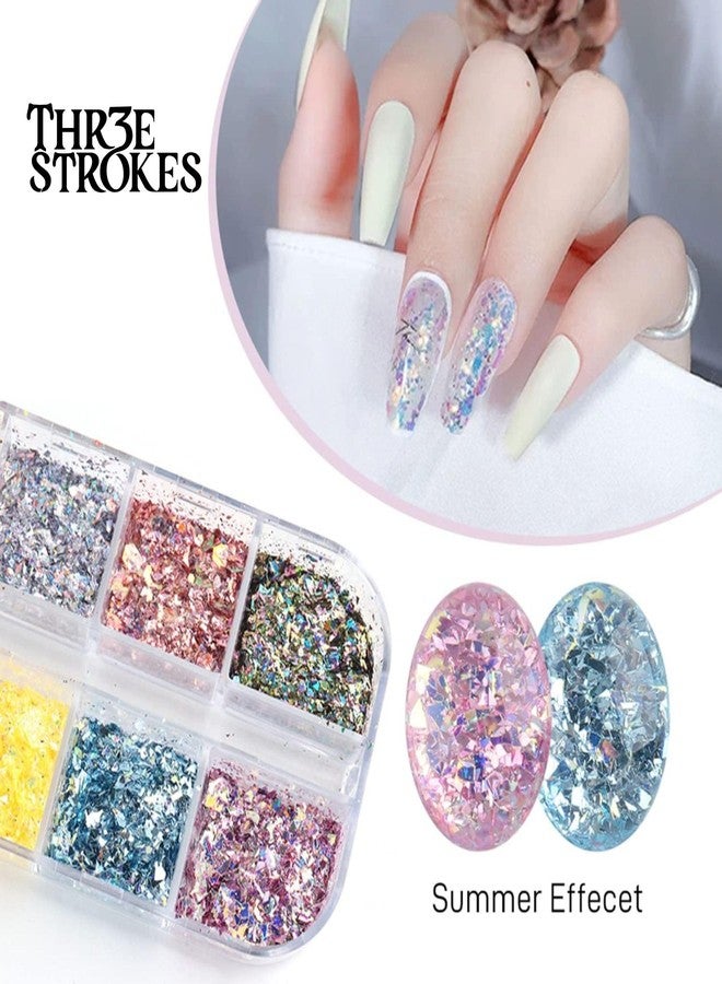 THR3E STROKES 2 Colors Glitter Nail Art Sequins, Holographic Irregular Iridescent Shiny Nail Flakes Decorations 3D Ultra-Thin Powder Nail Art Design for Women Manicure Sparkly Acrylic Supplies, Resin Nail Art Tips (D36) - Image 2