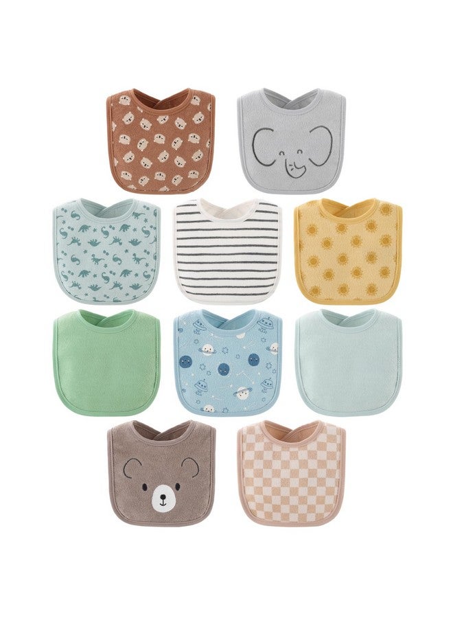 The Peanut Shell The Peanutshell Baby Boy or Girl Terry Bibs Set of 10-100% Cotton, Soft, Absorbent Baby Bibs for Boys and Girls, Unisex Toddler Baby Boy or Girl Bibs Set, Newborn & Infant Bib - Soft Neutral - Image 1