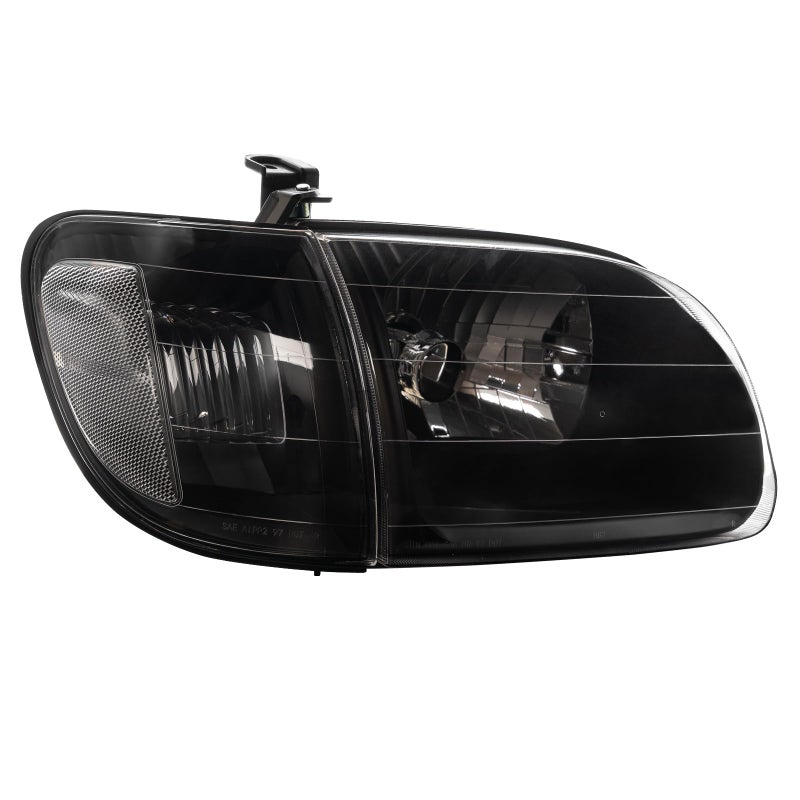 APSVE 4Pcs Black Clear Lens Headlights + Parking Lights Corner Lamps Assembly Fits 2000 2001 2002 2003 2004 Toyota Tundra Regula/Access Cab Halogen Head Lights L+ R, Replace# TO2530135, TO2531135 - Image 3