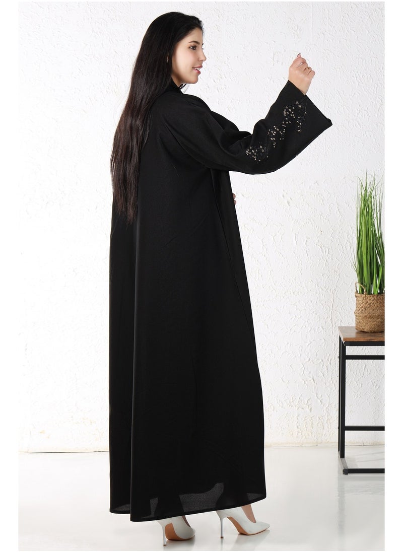ألوان الجمال عباية باللون الأسود مزينة بتطريز في الاكمام  - Image 1
