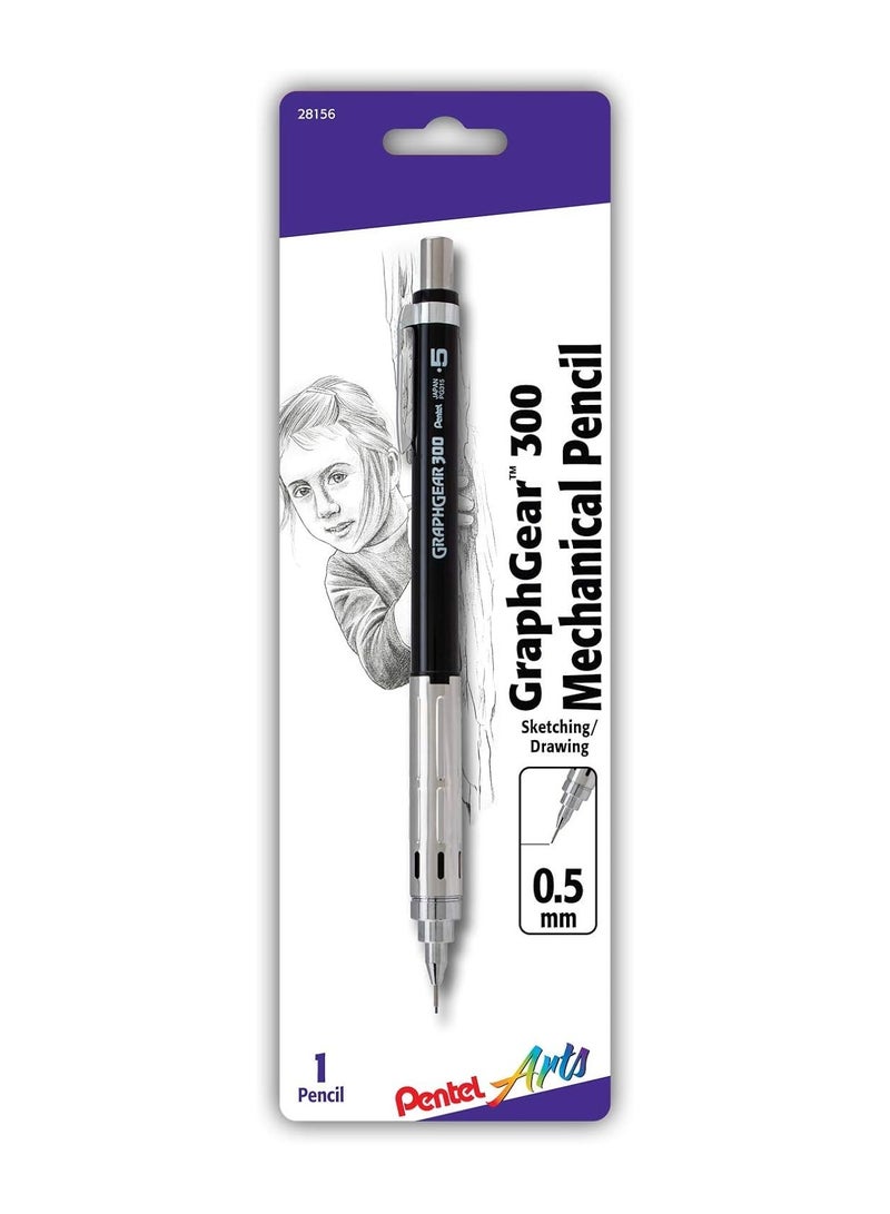 Pentel Arts GraphGear 300 Mechanical Pencil, (0.5mm) Fine line, 1-Pack, Black Barrel