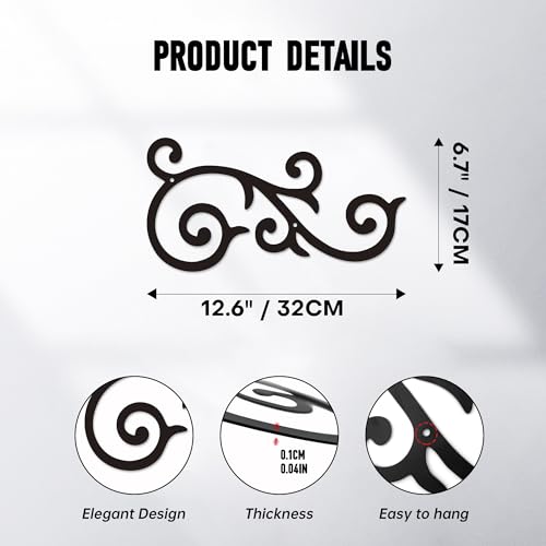 Rajukit Metal Scroll Wall Decor Set of 4 – Antique Wrought Iron Wall Medallion, Traditional Scroll Art Accent for Above Door, Front Porch, Hallway, Living Room – Rustic Horizontal Metal Wall Art, Indoor/Outdoor & Gift-Ready - Image 2