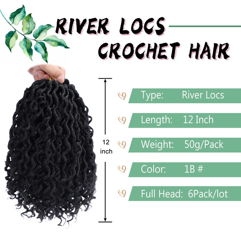 Liyate Goddess Locs Crochet Hair for Black Women 12 Inch 6 Packs River Faux Locs Crochet Pre Looped Soft Boho Style Loc with Curly Hair Extensions (1B) - Image 3