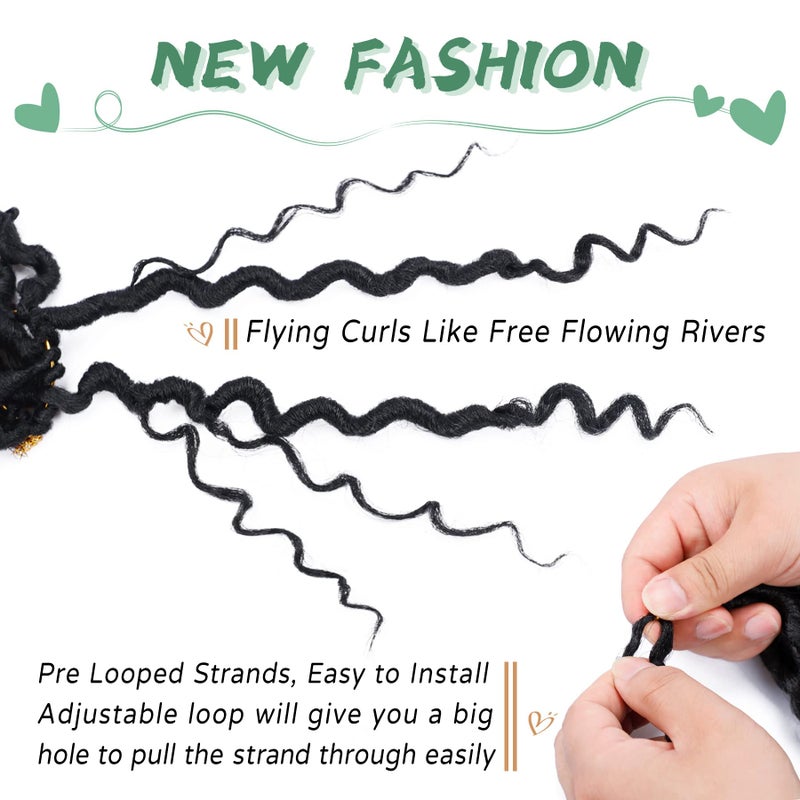 Liyate Goddess Locs Crochet Hair for Black Women 12 Inch 6 Packs River Faux Locs Crochet Pre Looped Soft Boho Style Loc with Curly Hair Extensions (1B) - Image 5