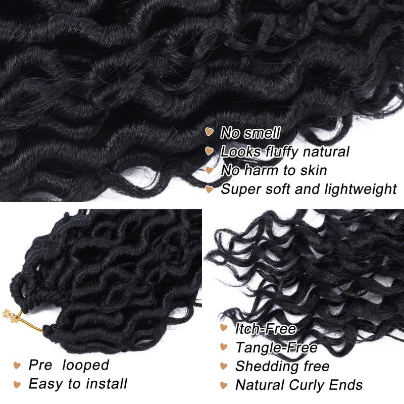 Liyate Goddess Locs Crochet Hair for Black Women 12 Inch 6 Packs River Faux Locs Crochet Pre Looped Soft Boho Style Loc with Curly Hair Extensions (1B) - Image 4