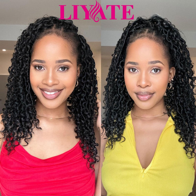 Liyate Goddess Locs Crochet Hair for Black Women 12 Inch 6 Packs River Faux Locs Crochet Pre Looped Soft Boho Style Loc with Curly Hair Extensions (1B) - Image 2