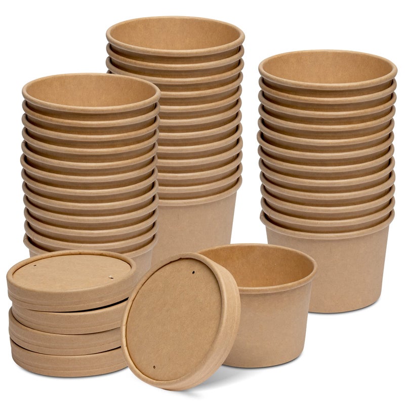 GUSTO 8 oz  25 Count Kraft Paper Food Containers with Vented Lids  To Go Hot Soup Bowls Disposable Ice Cream Cups Ideal for Hot and Cold Foods  Formerly Comfy Package