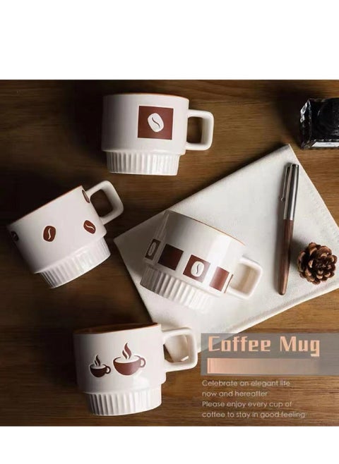 4 Pieces Of Ceramic Coffee Mug With Storage Rack For Coffee, Milk, Tea, Etc., Suitable For Home, Office, Café