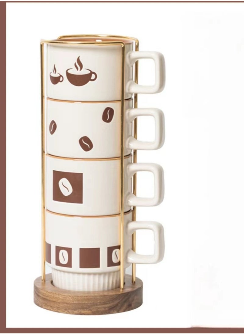 DAMAL - 4 Pieces Of Ceramic Coffee Mug With Storage Rack For Coffee, Milk, Tea, Etc., Suitable For Home, Office, Café - Image 1