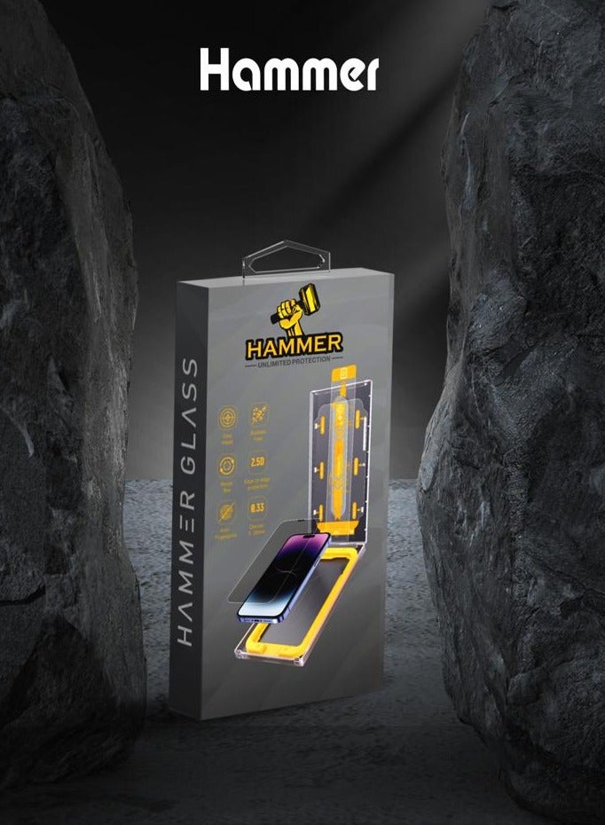 Hammer Tempered Glass Protection Easy to Install Self-Adhesive iPhone 14 Regular / 13 Pro / 13 Regular Clear - Image 1