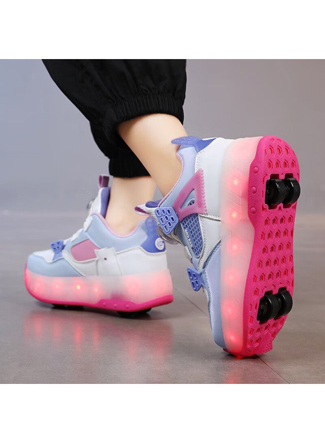 Bkg Girls' Sports Running Shoes Durable Roller Skating Youth Zyd23863-2b White Blue Purple Upgraded Sole Size 39 - Image 5