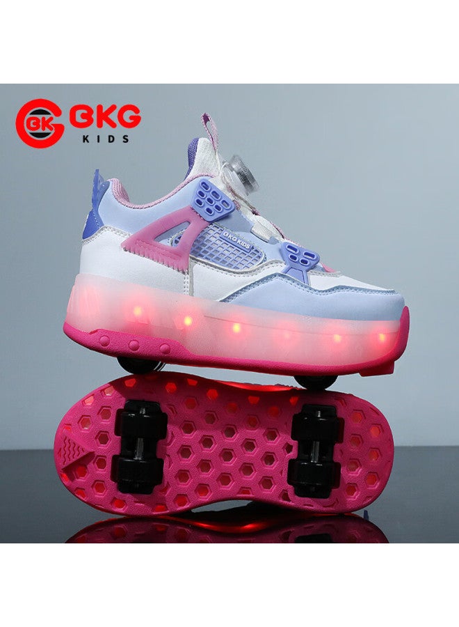 Bkg Girls' Sports Running Shoes Durable Roller Skating Youth Zyd23863-2b White Blue Purple Upgraded Sole Size 39 - Image 1