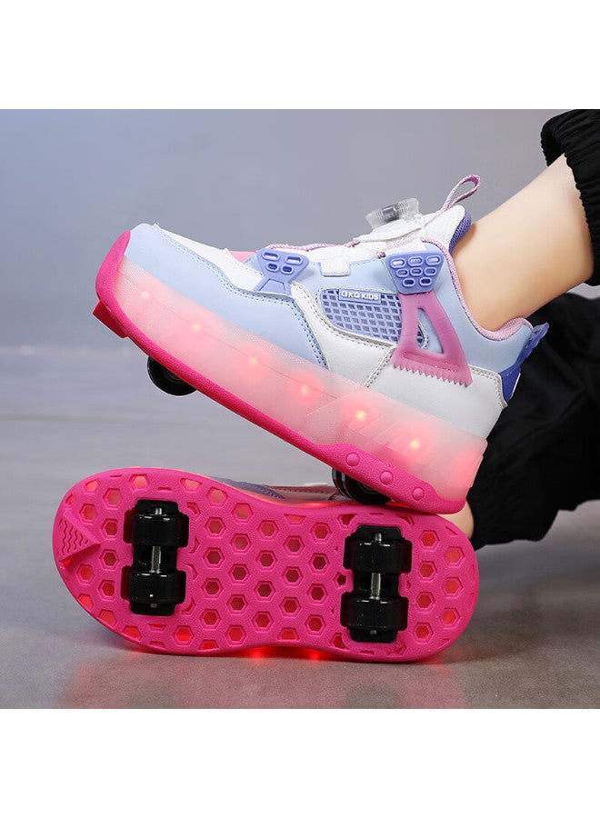 Bkg Girls' Sports Running Shoes Durable Roller Skating Youth Zyd23863-2b White Blue Purple Upgraded Sole Size 39 - Image 4