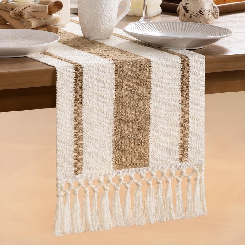 MLMW Boho Table Runner 36 inches Small Coffee Table Runner Rustic Burlap Macrame Jute Woven Table Decor Short Dresser Runners for Bedroom Living Room Home Decor - Image 3