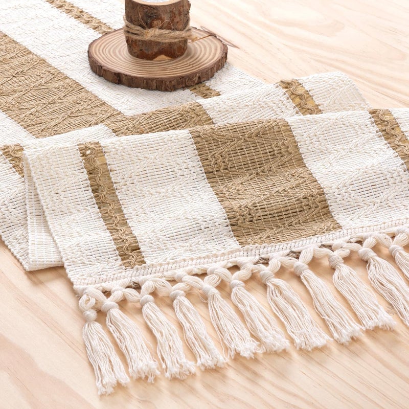MLMW Boho Table Runner 36 inches Small Coffee Table Runner Rustic Burlap Macrame Jute Woven Table Decor Short Dresser Runners for Bedroom Living Room Home Decor - Image 2