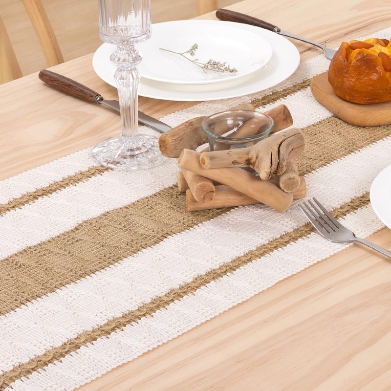 MLMW Boho Table Runner 36 inches Small Coffee Table Runner Rustic Burlap Macrame Jute Woven Table Decor Short Dresser Runners for Bedroom Living Room Home Decor - Image 5