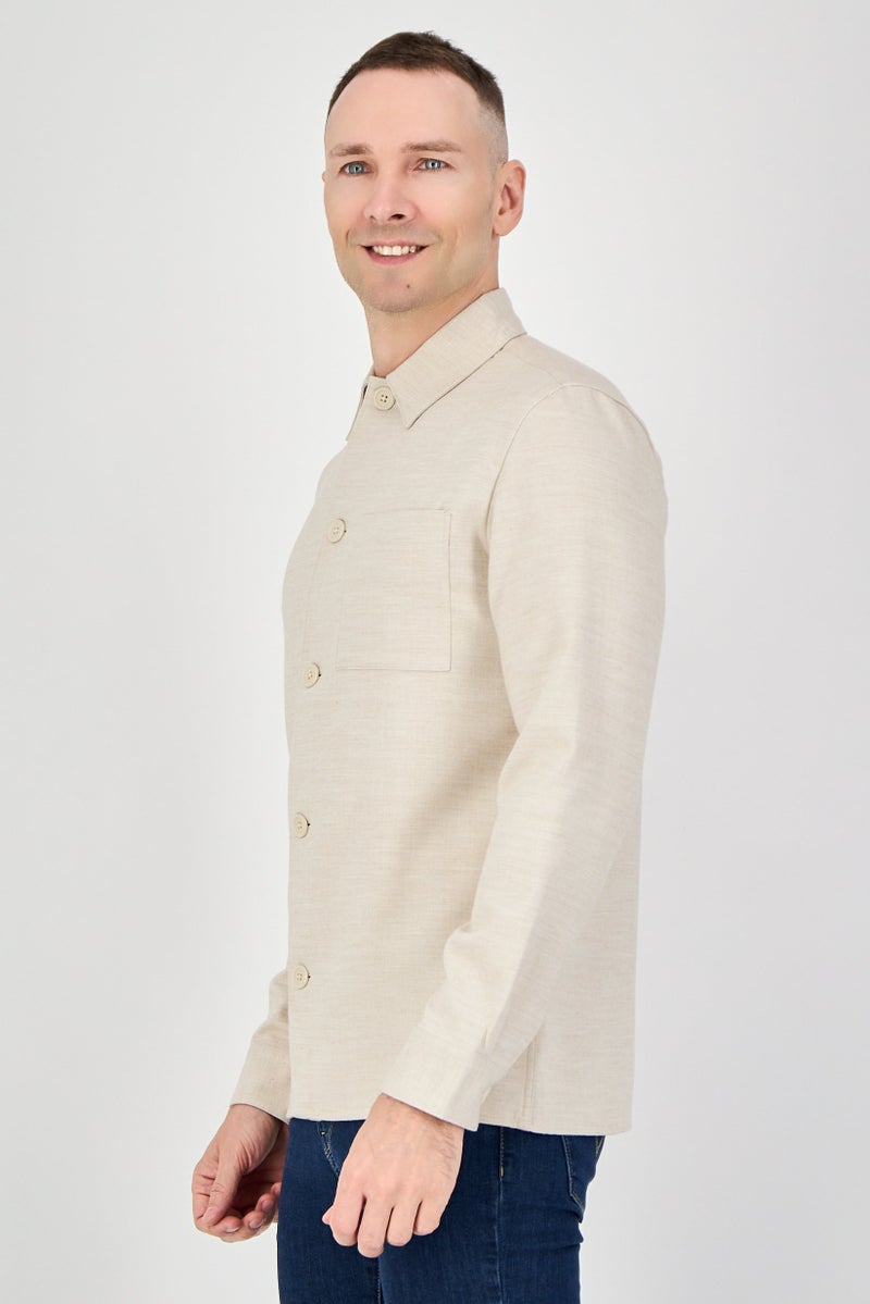 Celio Men Regular Fit Plain Long Sleeve Casual Shirt, Beige - Image 2