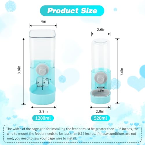 YUEPET Rabbit Food Water Dispenser, Large Capacity Bunny Feeder for Cages Automatic Rabbit Water Dispenser Suitable for Rabbits Ferrets Guinea Pigs Small Animals(Blue) - Image 2