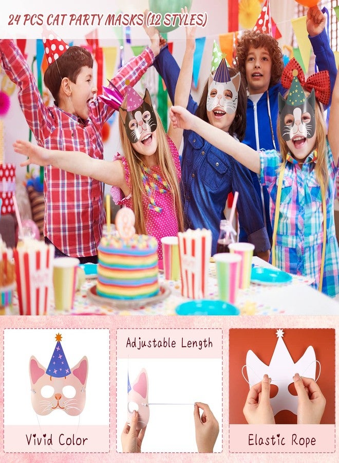 Civaner 24 Pcs Halloween Cat Kitten Party Favor Masks Party Favors Kitty Theme Birthday Decoration for Cats Meow Theme Birthday Supplies - Image 2