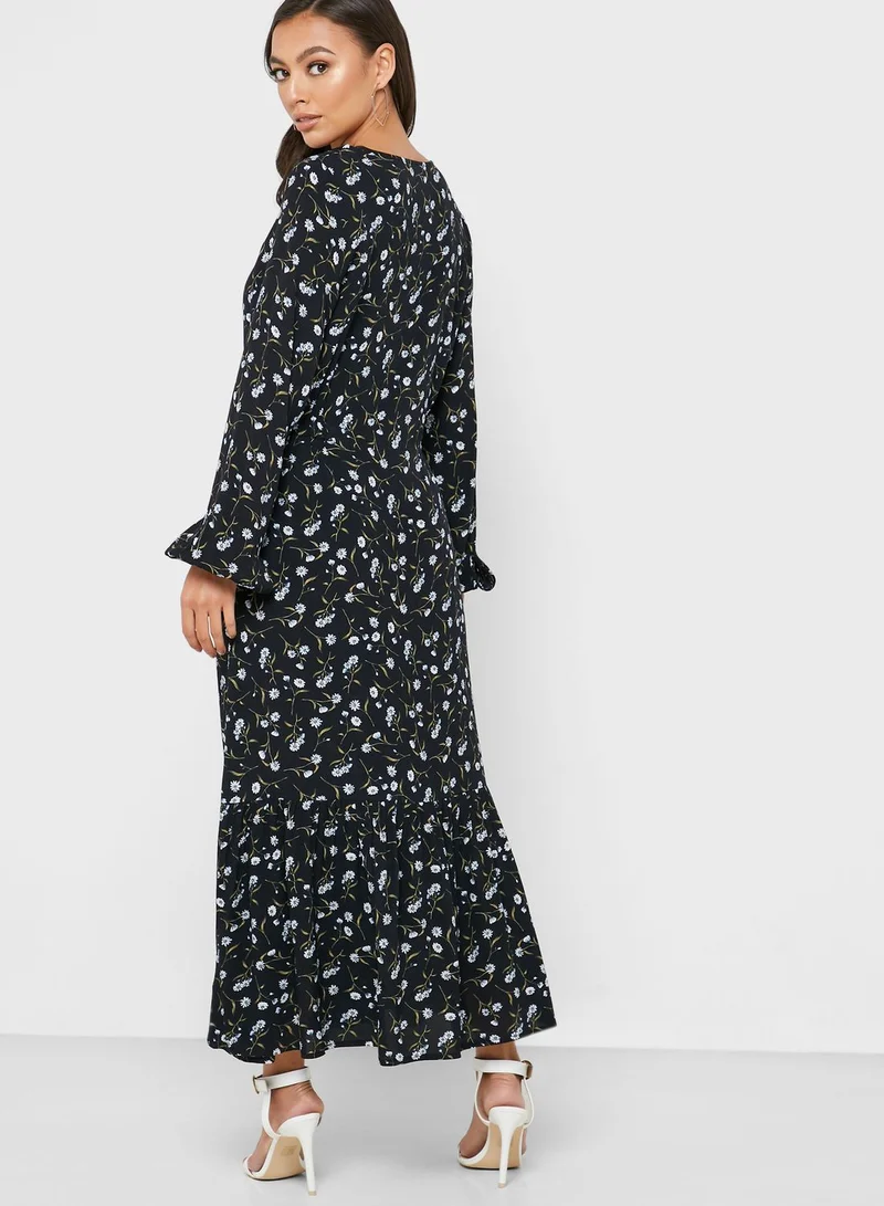 YAS Printed V-Neck Dress