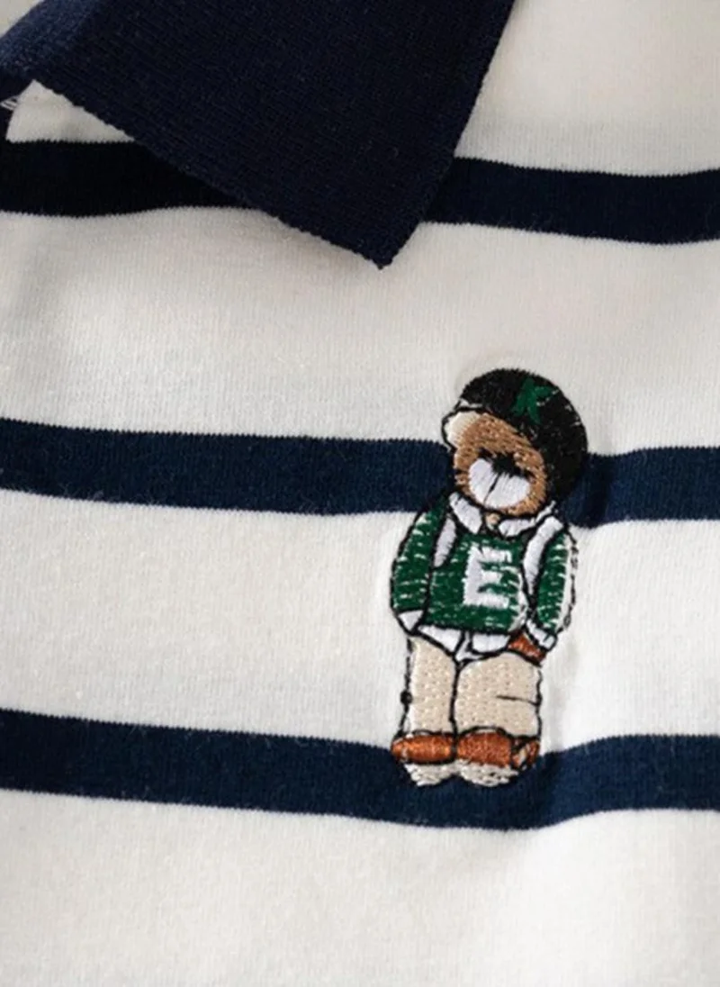 يونيكي White Striped Polo Neck Tshirt