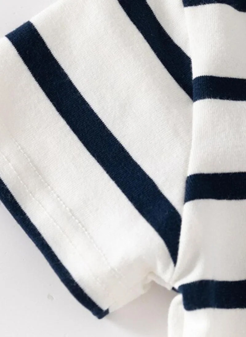 يونيكي White Striped Polo Neck Tshirt