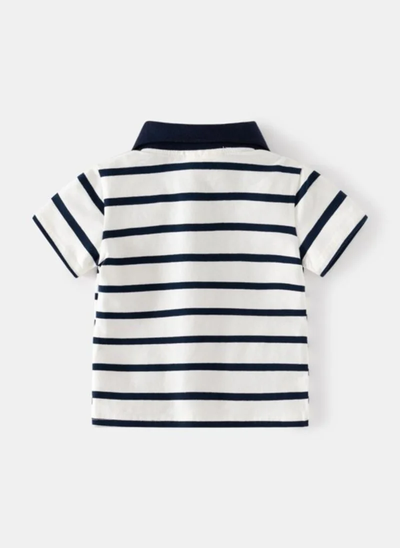 YUNIQEE White Striped Polo Neck Tshirt