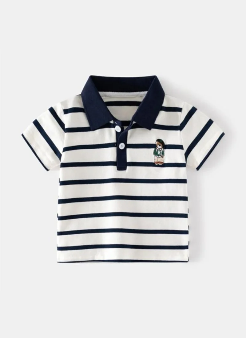 YUNIQEE White Striped Polo Neck Tshirt