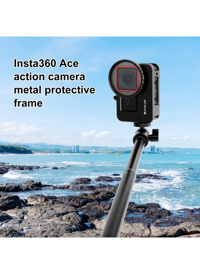 PULUZ For Insta360 Ace Pro / Ace PULUZ Metal Rabbit Cage Adapter Frame with 52mm UV Filter & Adapter Ring (Black) - Image 2