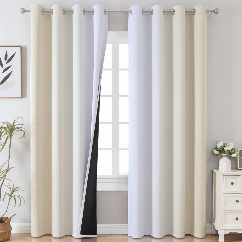 Estelar Textiler Beige and Greyish White Blackout Curtains 108 Inches Long  Thermal Insulated Drapes for Bedroom  Full Light Blocking Energy Saving Long Curtains for Living Room  52Wx108L  2 Panels - Image 1