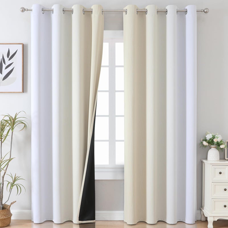 Estelar Textiler Beige and Greyish White Blackout Curtains 108 Inches Long  Thermal Insulated Drapes for Bedroom  Full Light Blocking Energy Saving Long Curtains for Living Room  52Wx108L  2 Panels - Image 2