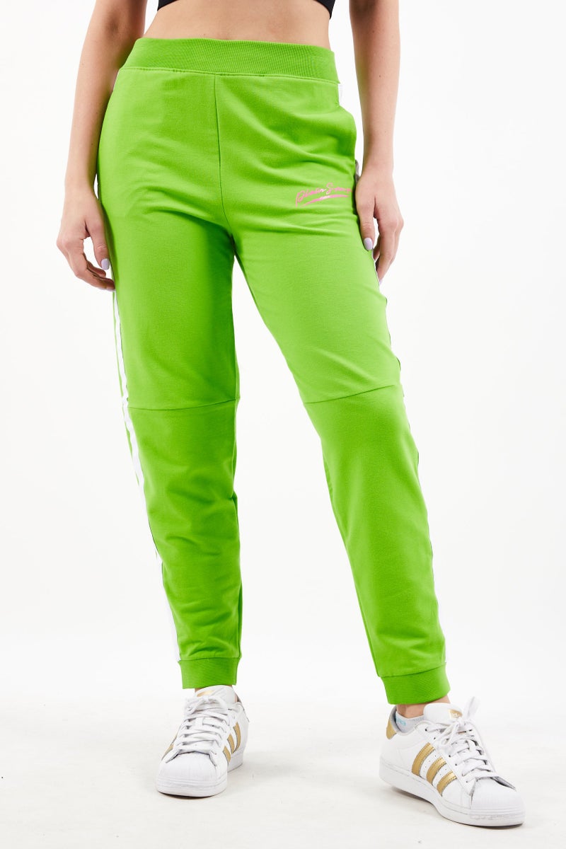 Plein Sport Women Sportswear Fit Brand Logo Training Pants, Lime Green  - Image 1