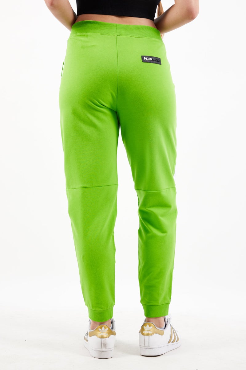 Plein Sport Women Sportswear Fit Brand Logo Training Pants, Lime Green  - Image 2