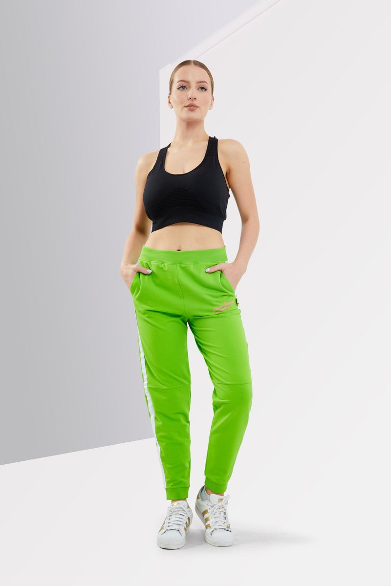 Plein Sport Women Sportswear Fit Brand Logo Training Pants, Lime Green  - Image 3
