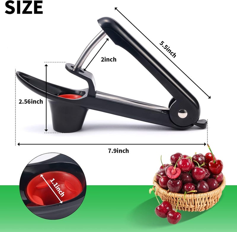 KABUDA 2 Packs Cherry Pitter Tools, Cherry Seed Core Remover Olives Pitter Tool, Stainless Steel Cherries Corer with Space-Saving Lock Design (Black & Green) - Image 5