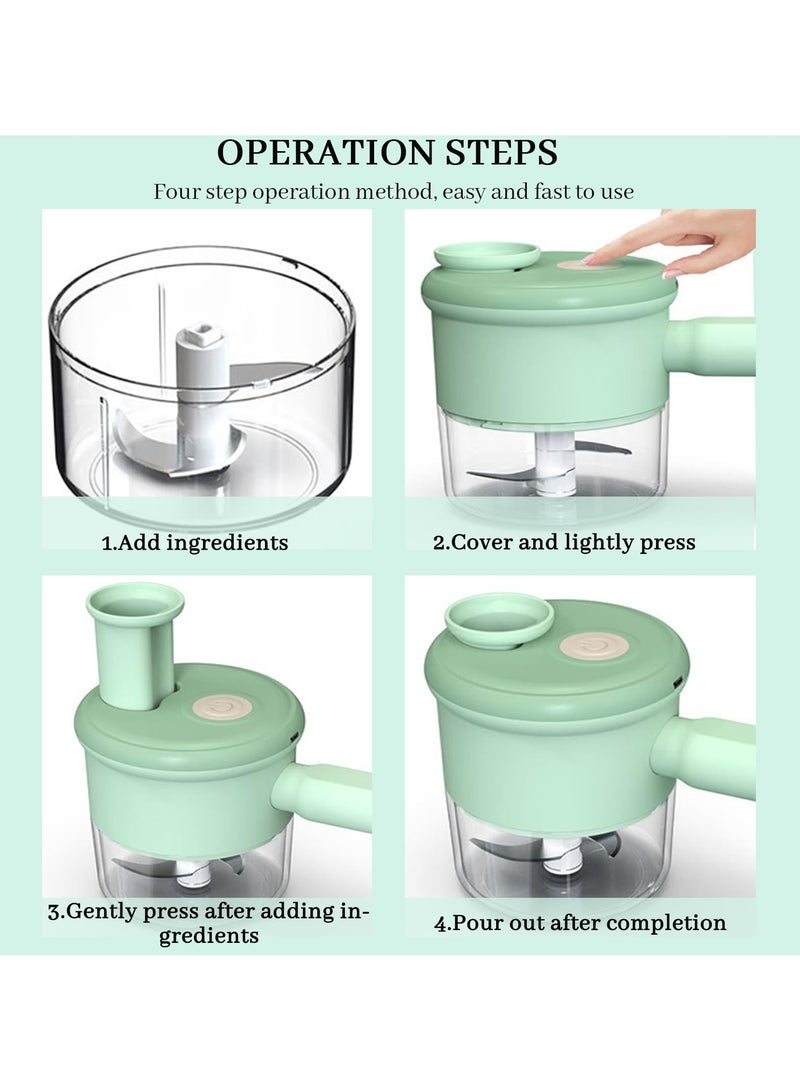 280 مل مفرمة خضروات لاسلكية متعددة الوظائف صغيرة محمولة باليد ، مفرمة طعام كهربائية للفواكه واللحوم والخضروات والمكسرات ومفرمة اللحم ومفرمة الخضار مع مقبض للمطبخ ، محضر طعام ، (أخضر) - Image 3