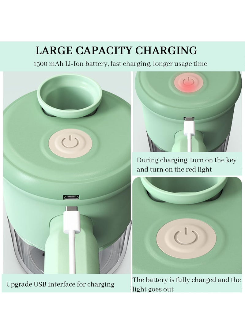 280 مل مفرمة خضروات لاسلكية متعددة الوظائف صغيرة محمولة باليد ، مفرمة طعام كهربائية للفواكه واللحوم والخضروات والمكسرات ومفرمة اللحم ومفرمة الخضار مع مقبض للمطبخ ، محضر طعام ، (أخضر) - Image 4