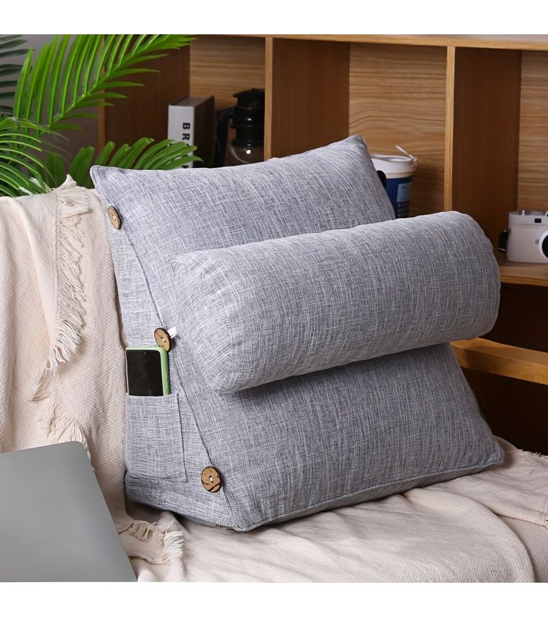 1pc Cotton And Linen Reading Pillow Linen Color 17.72x17.72inch Thickened Multifunctional Adjustable Lumbar Support Backrest Bedroom Living Room Home Decor Headboard Bedside Balcony Dorm Tatami Floor Pillow For Neck And Waist Support Pregnant Women - Image 5