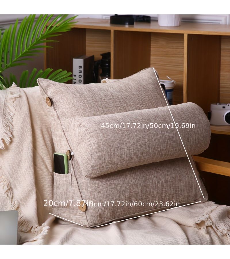 1pc Cotton And Linen Reading Pillow Linen Color 17.72x17.72inch Thickened Multifunctional Adjustable Lumbar Support Backrest Bedroom Living Room Home Decor Headboard Bedside Balcony Dorm Tatami Floor Pillow For Neck And Waist Support Pregnant Women - Image 4